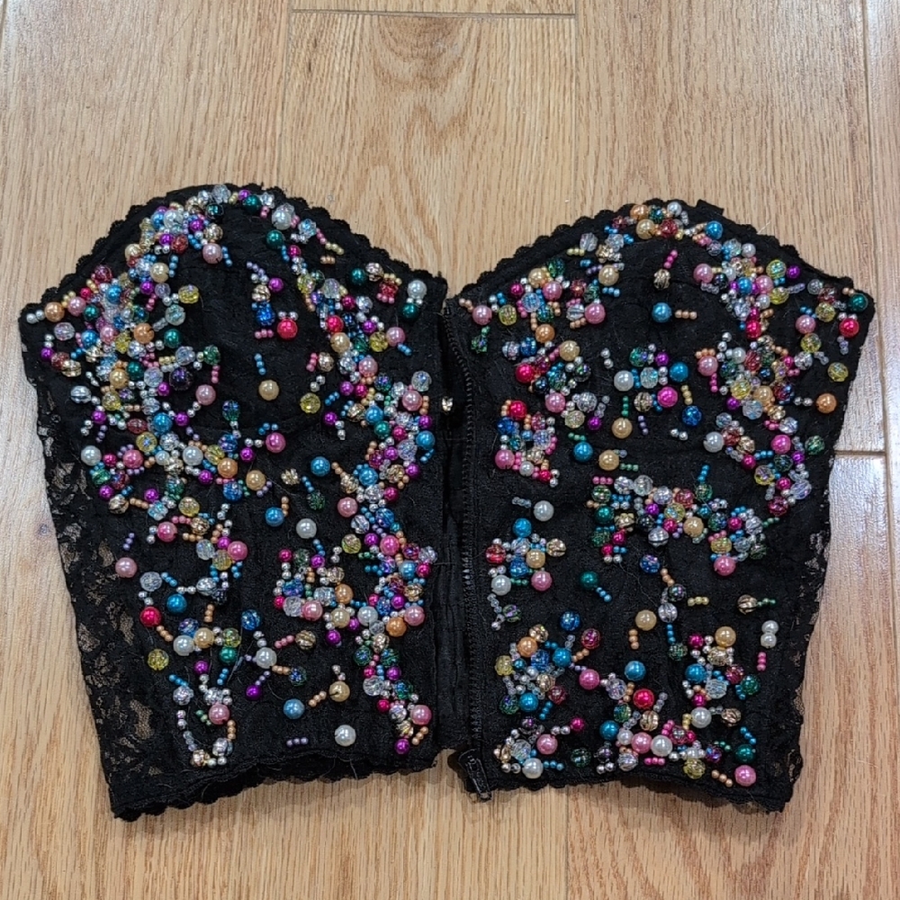 Beaded Black Lace Bustier